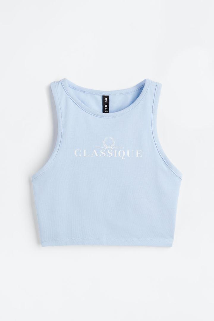 H & M - Short Cotton Tank Top - Blue