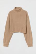 H & M - Cropped Turtleneck Sweater - Beige