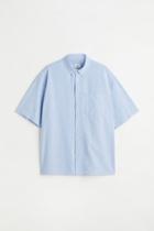 H & M - Oversized Fit Short-sleeved Oxford Shirt - Blue