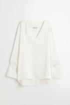 H & M - V-neck Satin Blouse - White