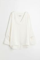 H & M - V-neck Satin Blouse - White