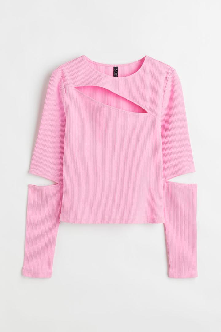 H & M - Ribbed Cut-out Top - Pink