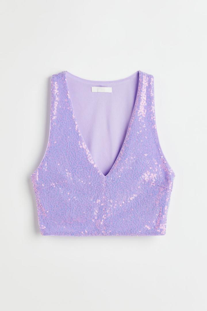 H & M - Sequined Crop Top - Purple