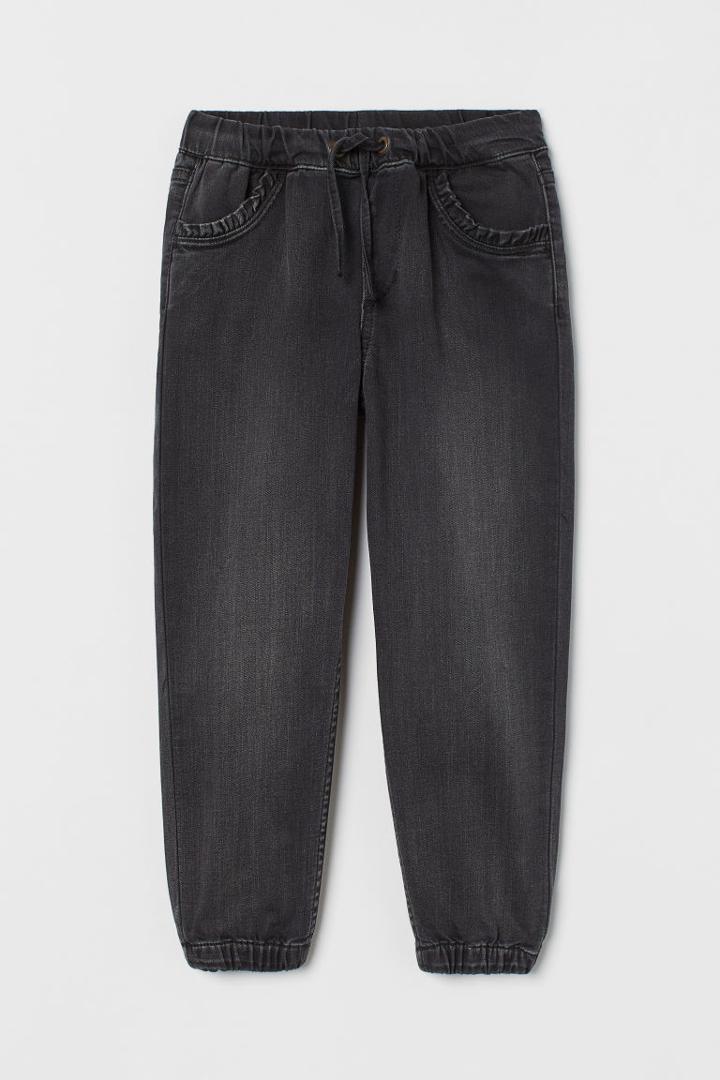 H & M - Ruffle-trimmed Denim Joggers - Black