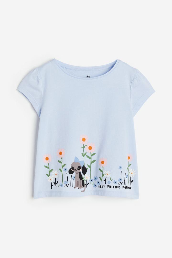 H & M - Puff-sleeved Jersey Top - Blue