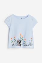 H & M - Puff-sleeved Jersey Top - Blue