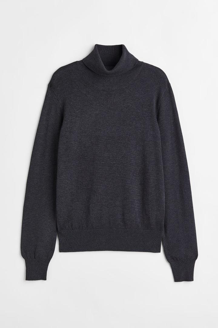 H & M - Fine-knit Turtleneck Sweater - Gray