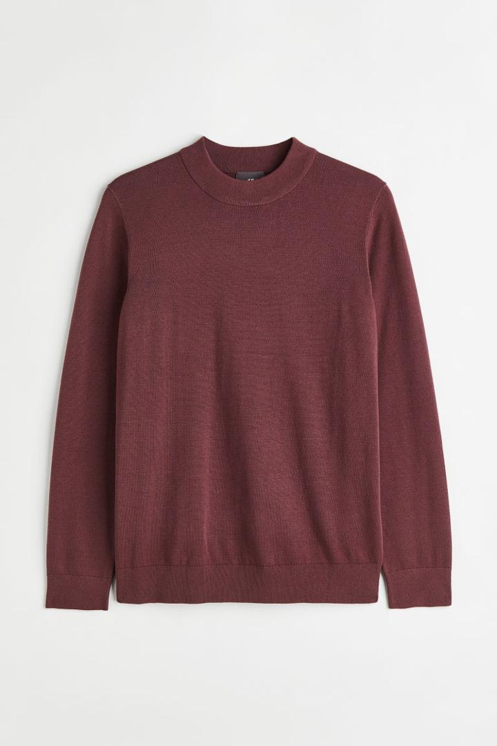 H & M - Slim Fit Fine-knit Mock Turtleneck Sweater - Red