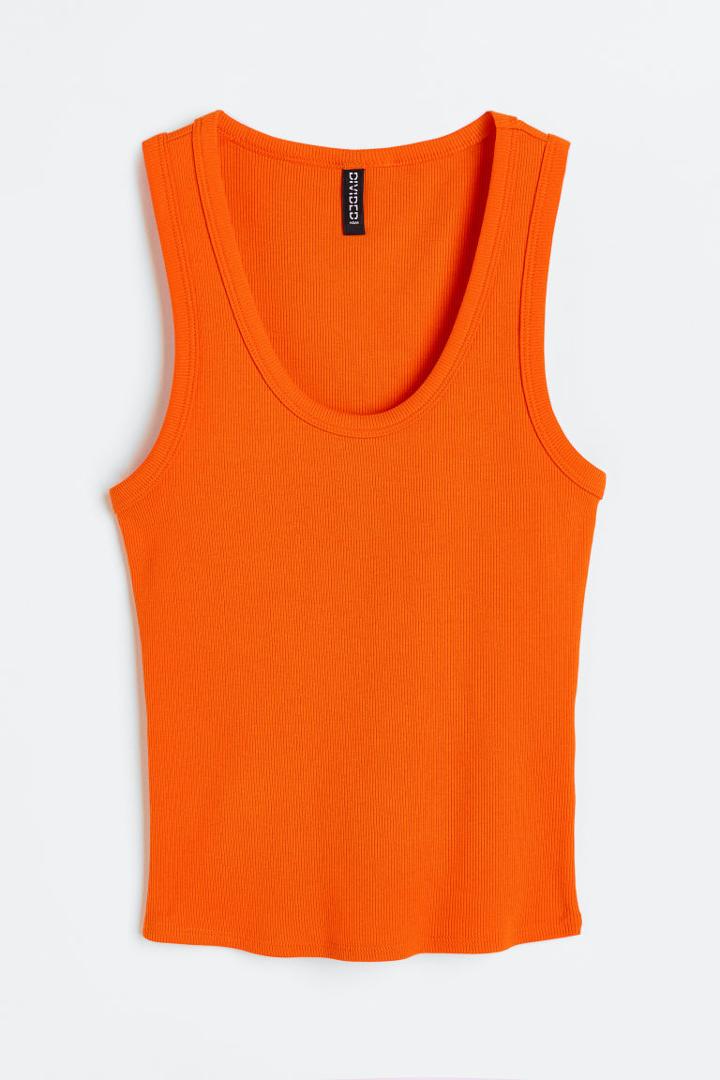 H & M - Ribbed Cotton Tank Top - Orange