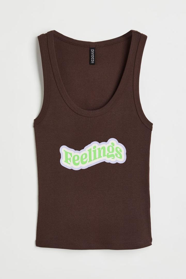 H & M - Printed Tank Top - Brown