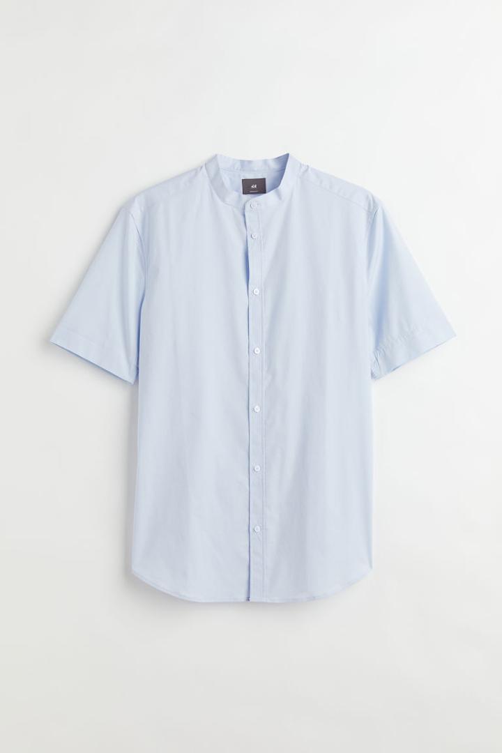 H & M - Muscle Fit Cotton Shirt - Blue