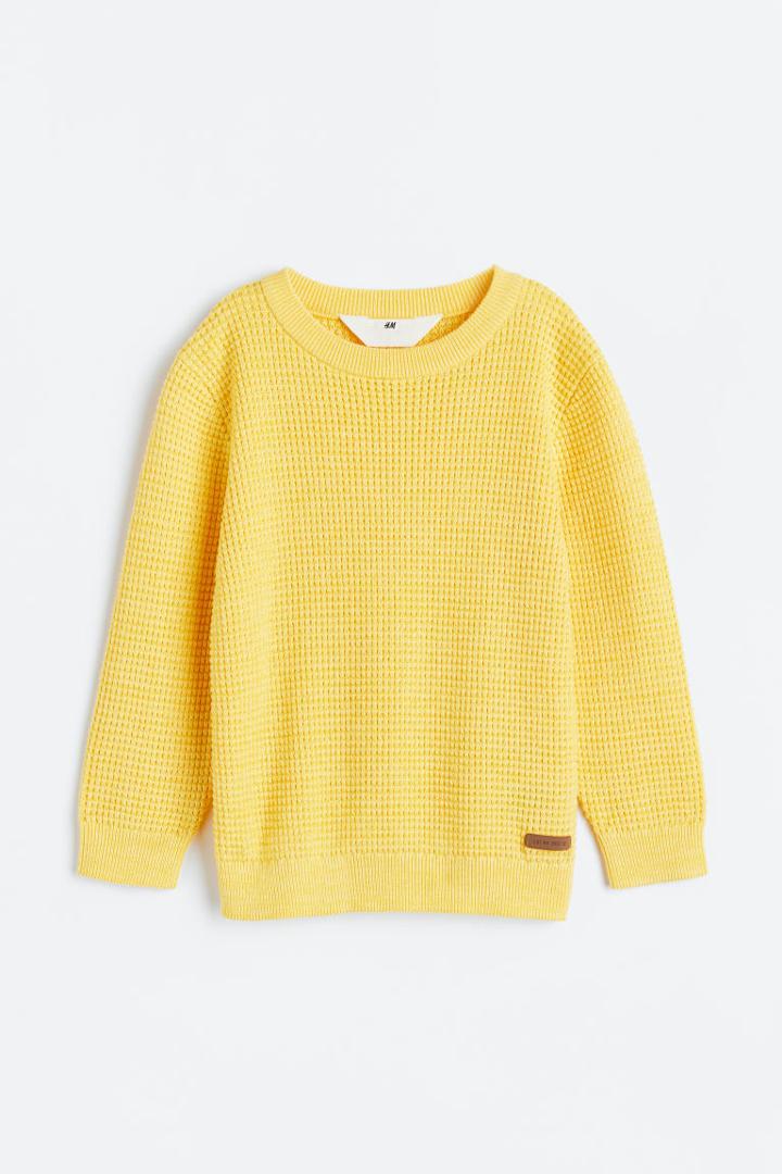 H & M - Waffle-knit Cotton Sweater - Yellow
