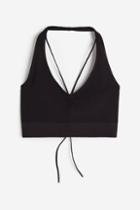 H & M - Seamless Halterneck Top With Lacing - Black