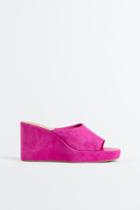 H & M - Wedge-heeled Suede Mules - Pink
