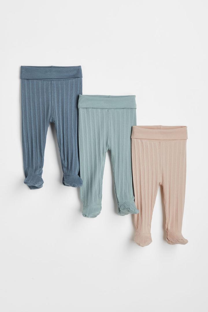 H & M - 3-pack Cotton Leggings - Blue