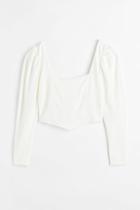 H & M - Puff-sleeved Corset Top - White