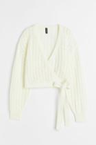 H & M - Hole-knit Wrapover Cardigan - White