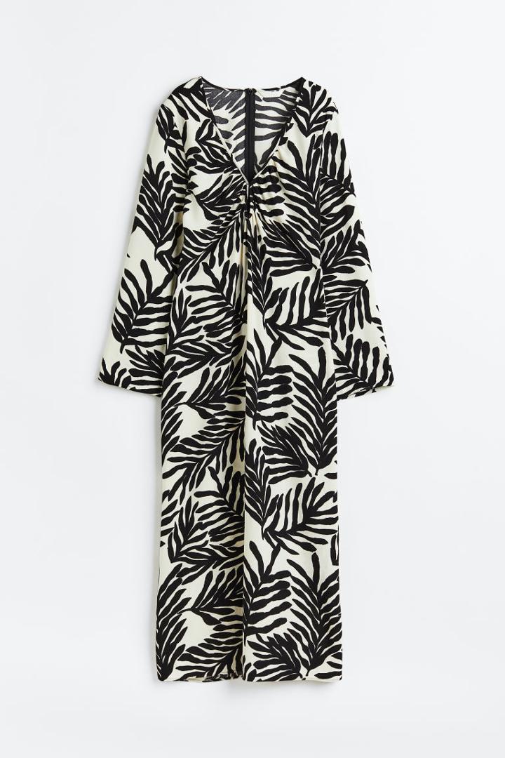 H & M - Tie-detail Crped Dress - Black