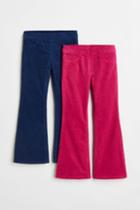 H & M - 2-pack Flared Pull-on Corduroy Pants - Pink