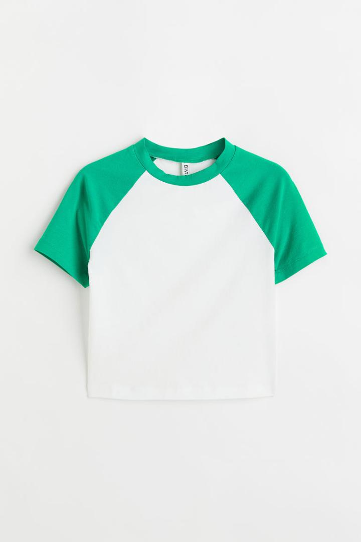 H & M - Crop T-shirt - Green
