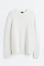 H & M - Regular Fit Textured-knit Sweater - White