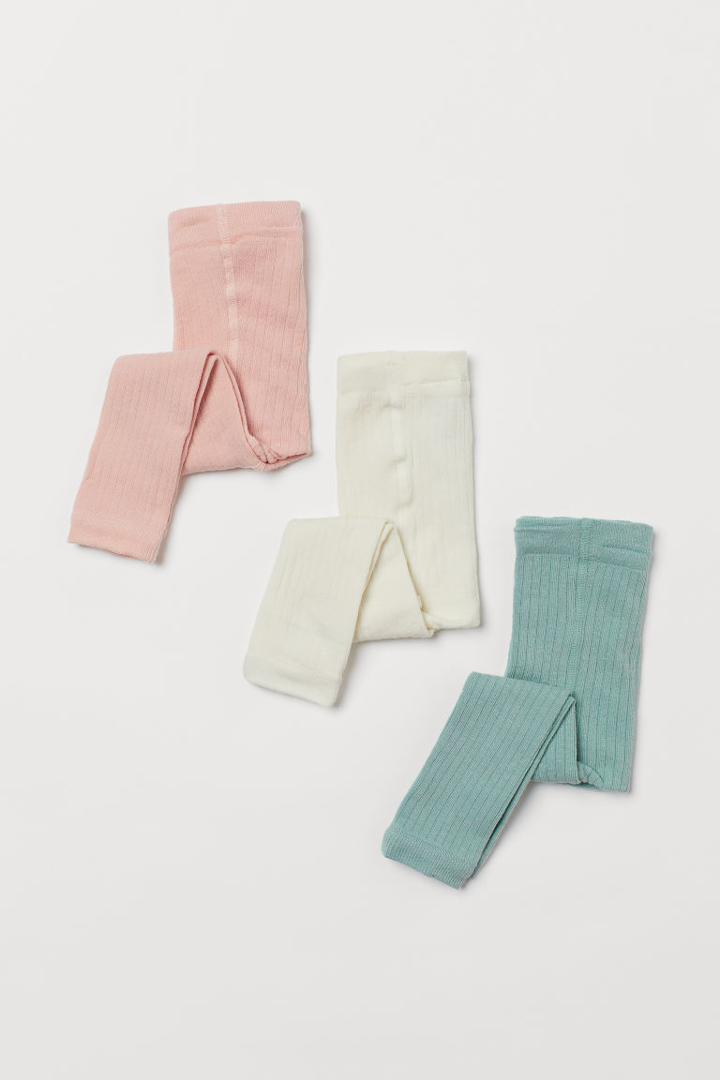 H & M - 3-pack Ribbed Leggings - Pink