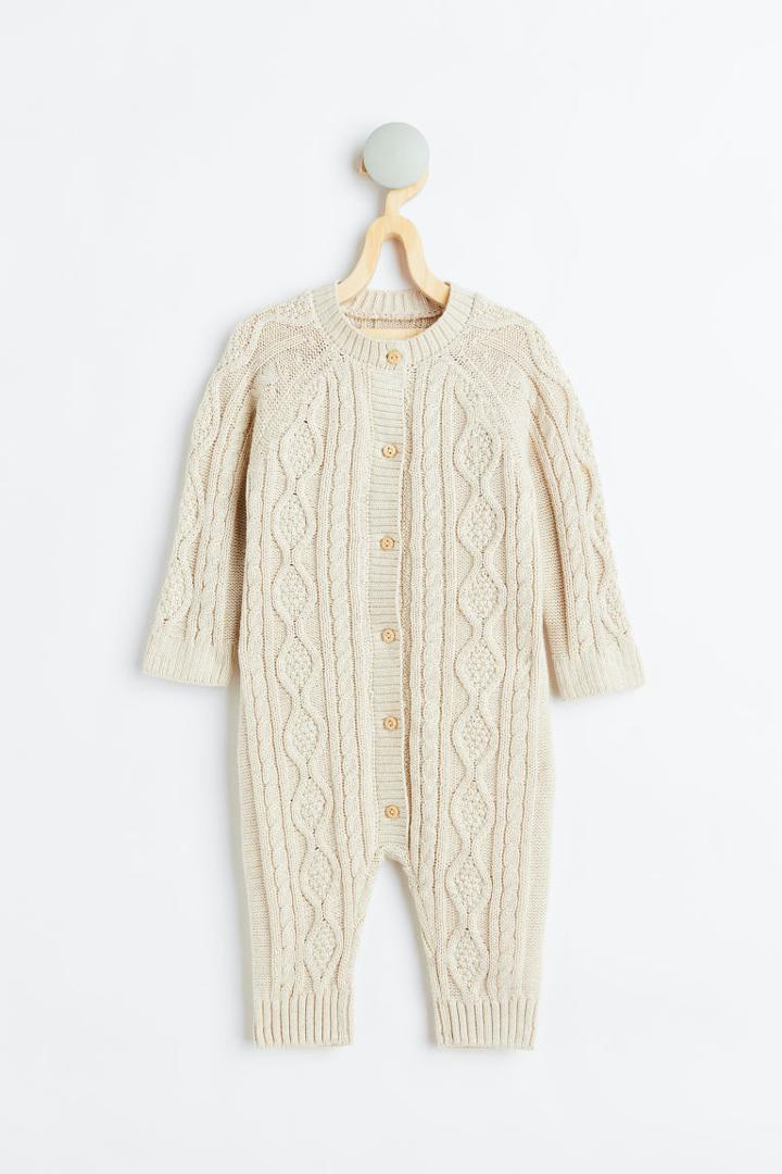 H & M - Cable-knit Jumpsuit - Beige