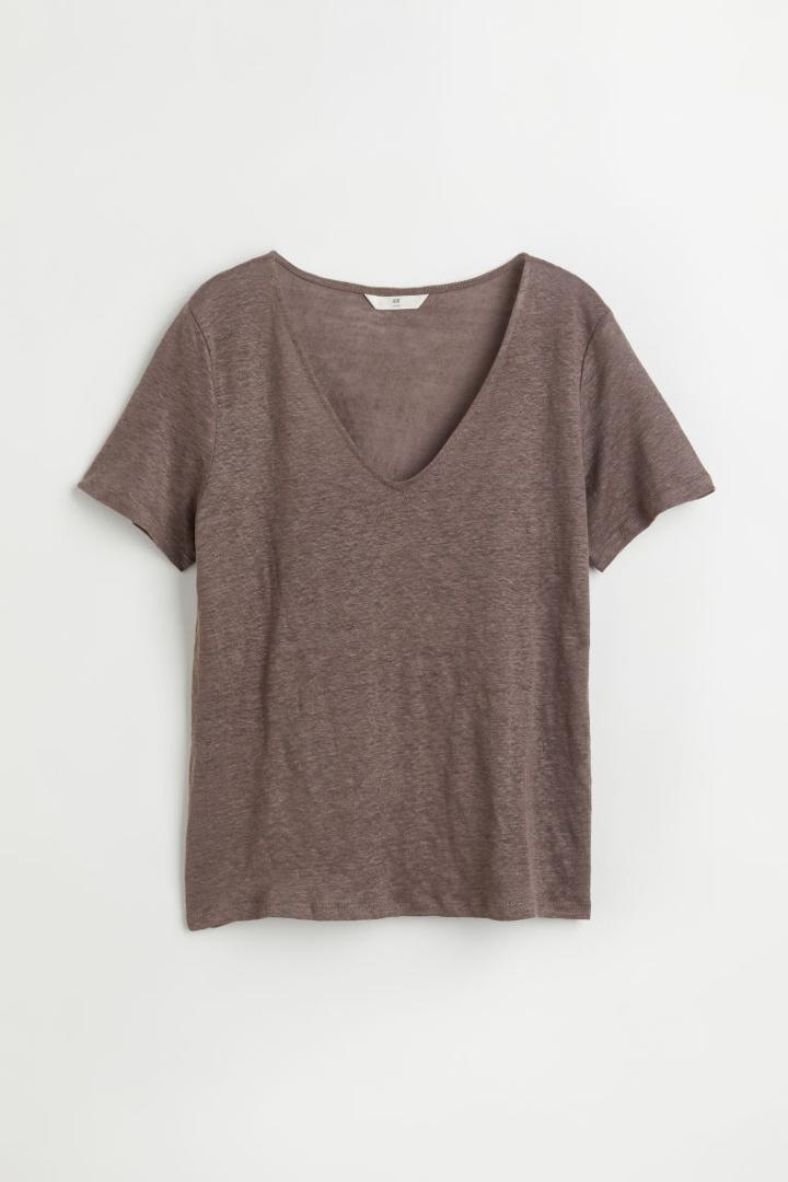 H & M - Linen Jersey Top - Brown