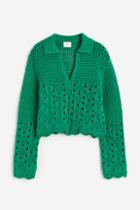 H & M - Pointelle-knit Cotton Sweater - Green