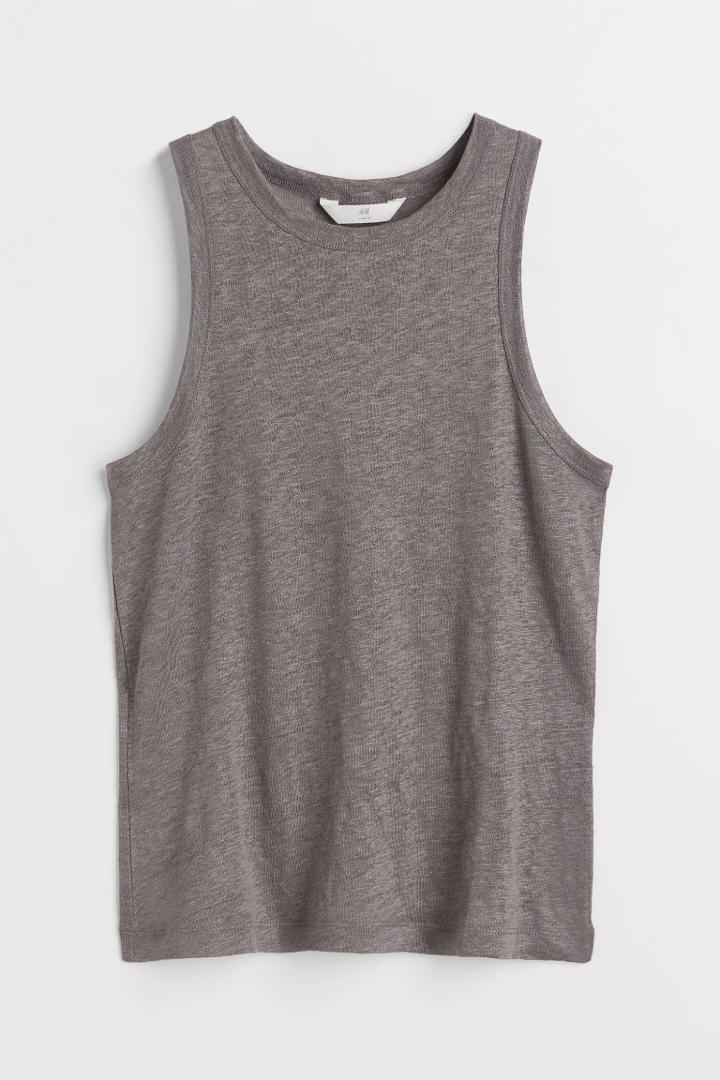 H & M - Linen Jersey Tank Top - Brown