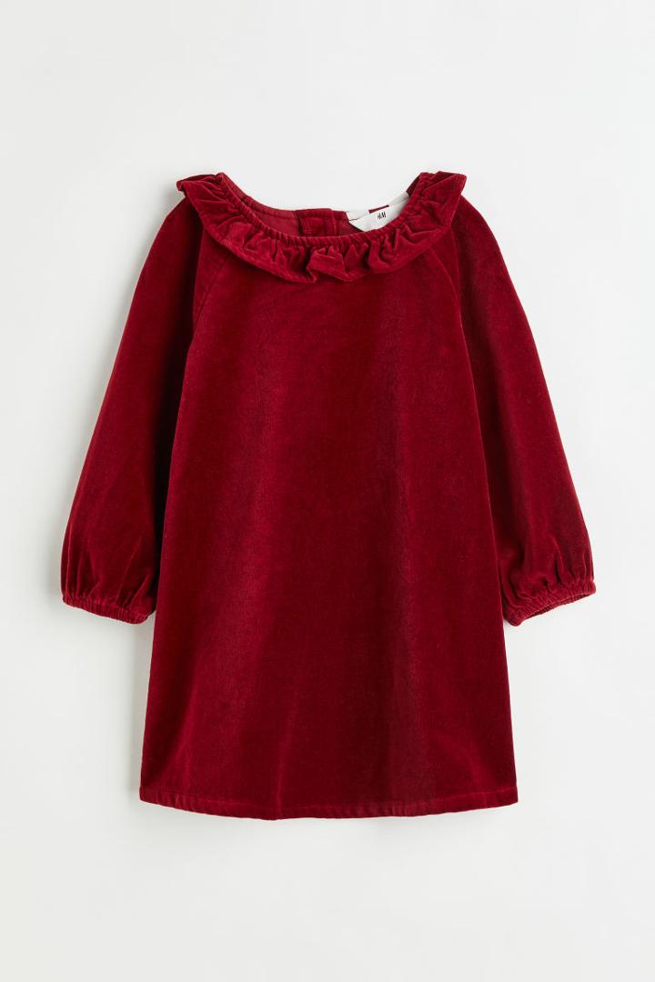 H & M - Cotton Velvet Dress - Red