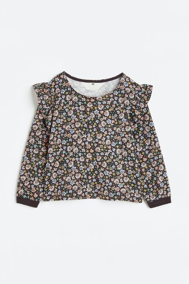 H & M - Flounce-trimmed Sweatshirt - Gray