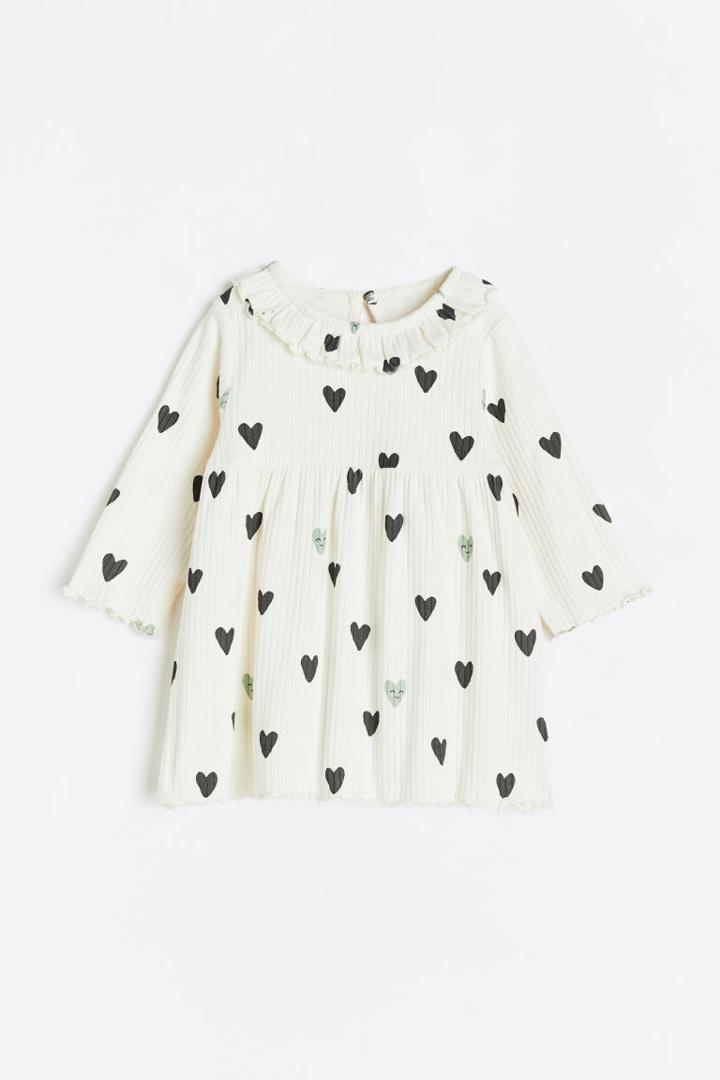 H & M - Ribbed Cotton Jersey Dress - White
