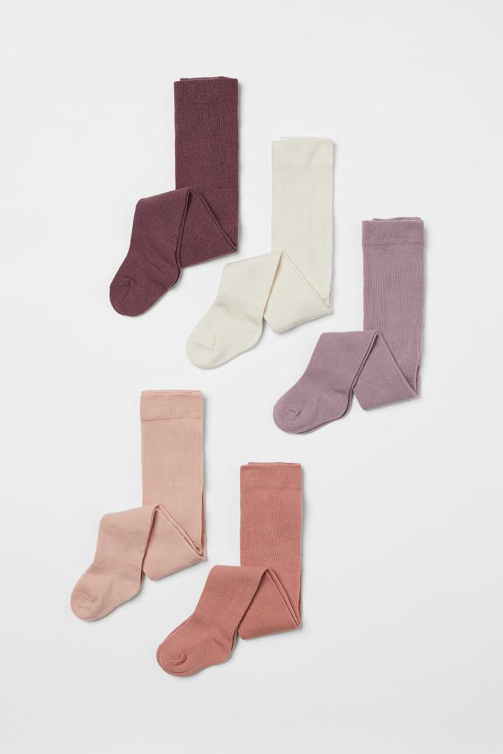 H & M - 5-pack Fine-knit Tights - Pink