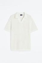 H & M - Relaxed Fit Hole-knit Polo Shirt - Beige