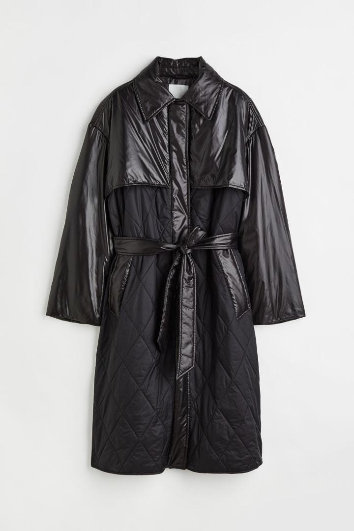 H & M - Oversized Quilted Coat - Black