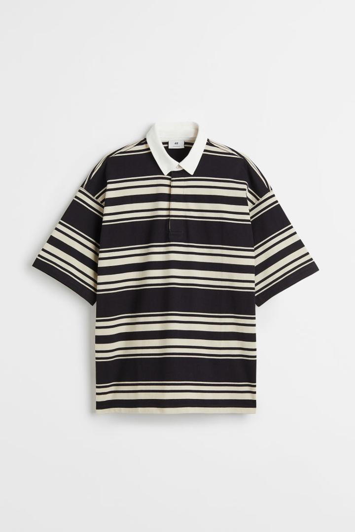 H & M - Oversized Fit Short-sleeved Rugby Shirt - Black