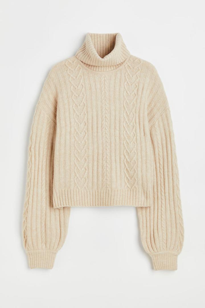 H & M - Cable-knit Turtleneck Sweater - Beige