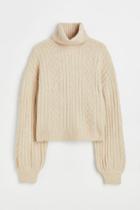 H & M - Cable-knit Turtleneck Sweater - Beige