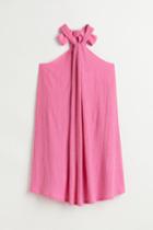 H & M - Crinkled Halterneck Dress - Pink