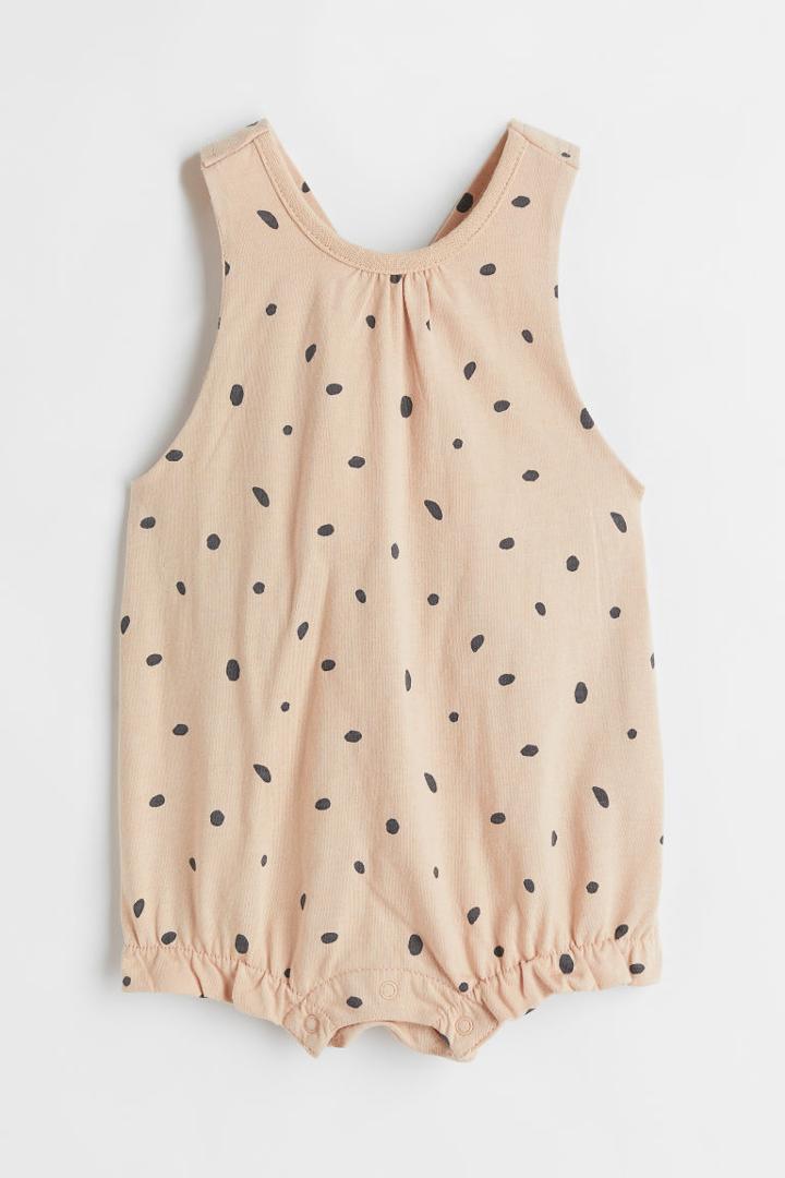 H & M - Patterned Cotton Romper Suit - Beige