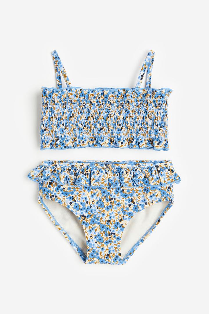 H & M - Ruffle-trimmed Smocked Bikini - Blue