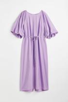 H & M - Balloon-sleeved Tie-belt Dress - Purple