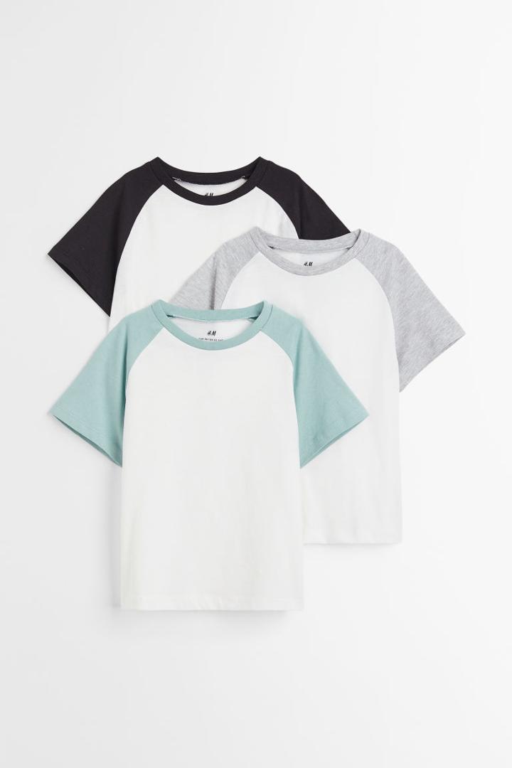 H & M - 3-pack Cotton Color-block T-shirts - Turquoise