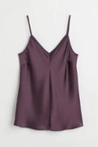 H & M - Satin V-neck Camisole Top - Purple