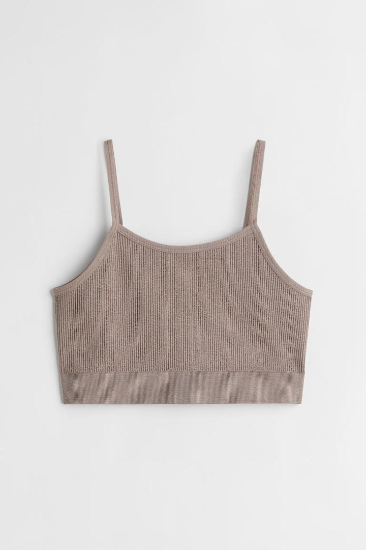 H & M - Ribbed Seamless Crop Top - Gray