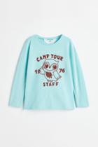 H & M - Printed Jersey Top - Turquoise