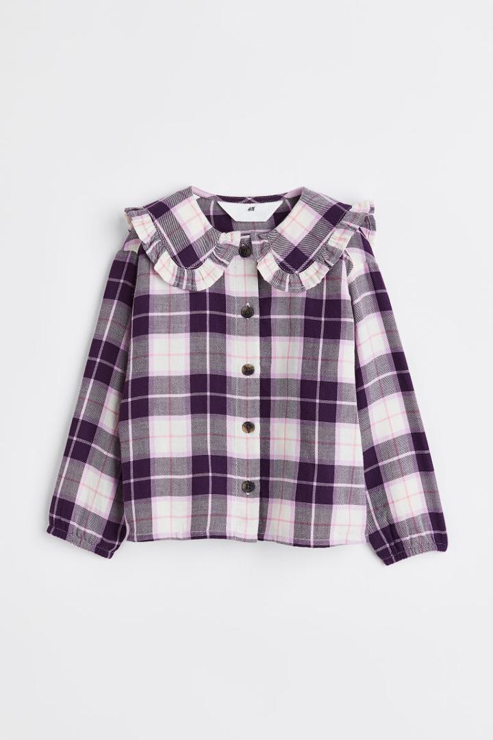 H & M - Ruffle-collar Blouse - Purple