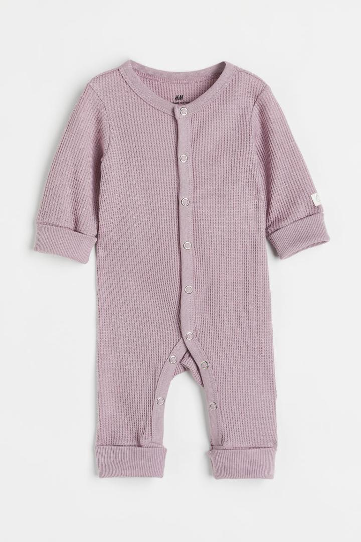 H & M - Adjustable-size Waffled Jumpsuit - Purple