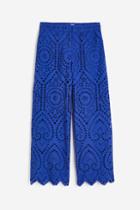 H & M - Eyelet Embroidered Pants - Blue